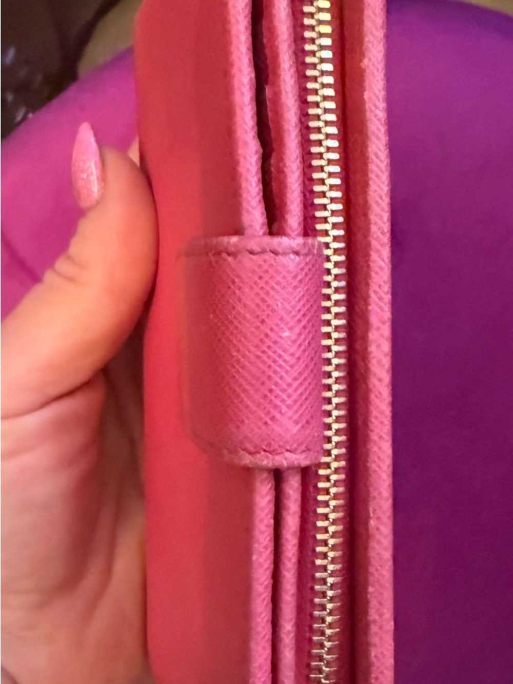Prada Hot Pink Saffiano Leather Zip Wallet with Gold Logo - Picture 3 of 11